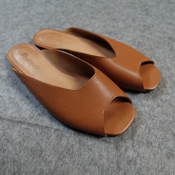 Madewell Shoes Womens 7 Tavi Slide Sandal Peeptoe Leather Brown - Picture 2 of 7